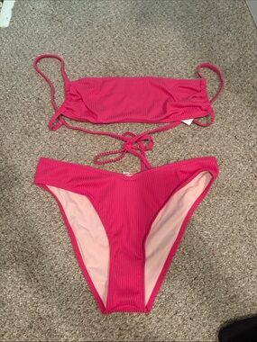 Cupshe Hot Pink Ribbed Two-Piece Bikini